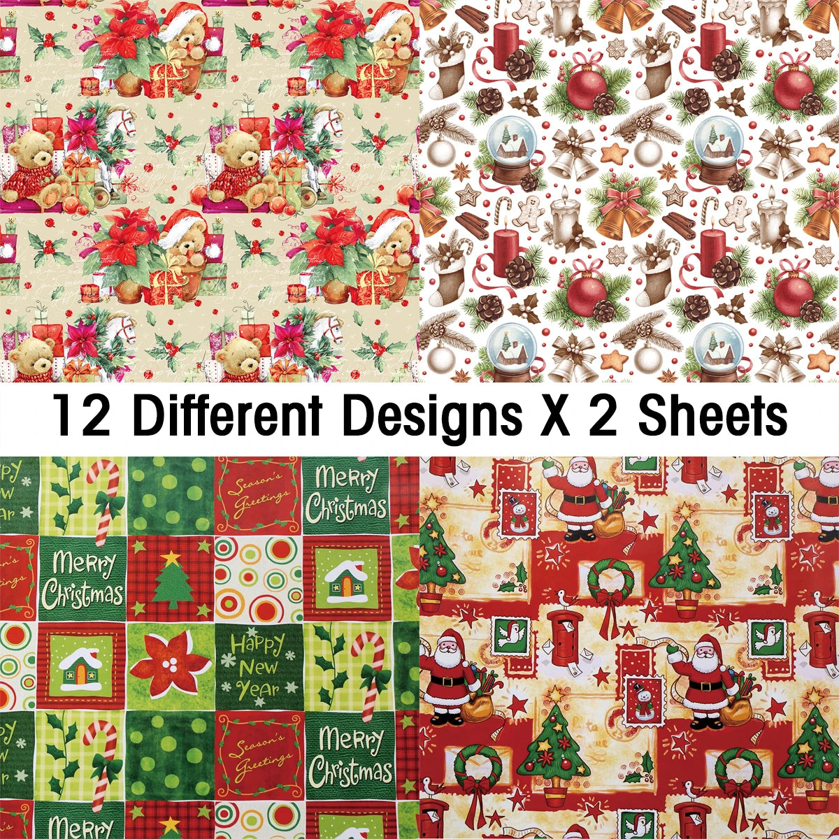 24Sheets Merry Christmas Scrapbook Paper Pad for Journaling DIY Arts,Craft Snowflake,Santa Pattern Christmas Gift Wrapping Paper - Cooky Kitchenware