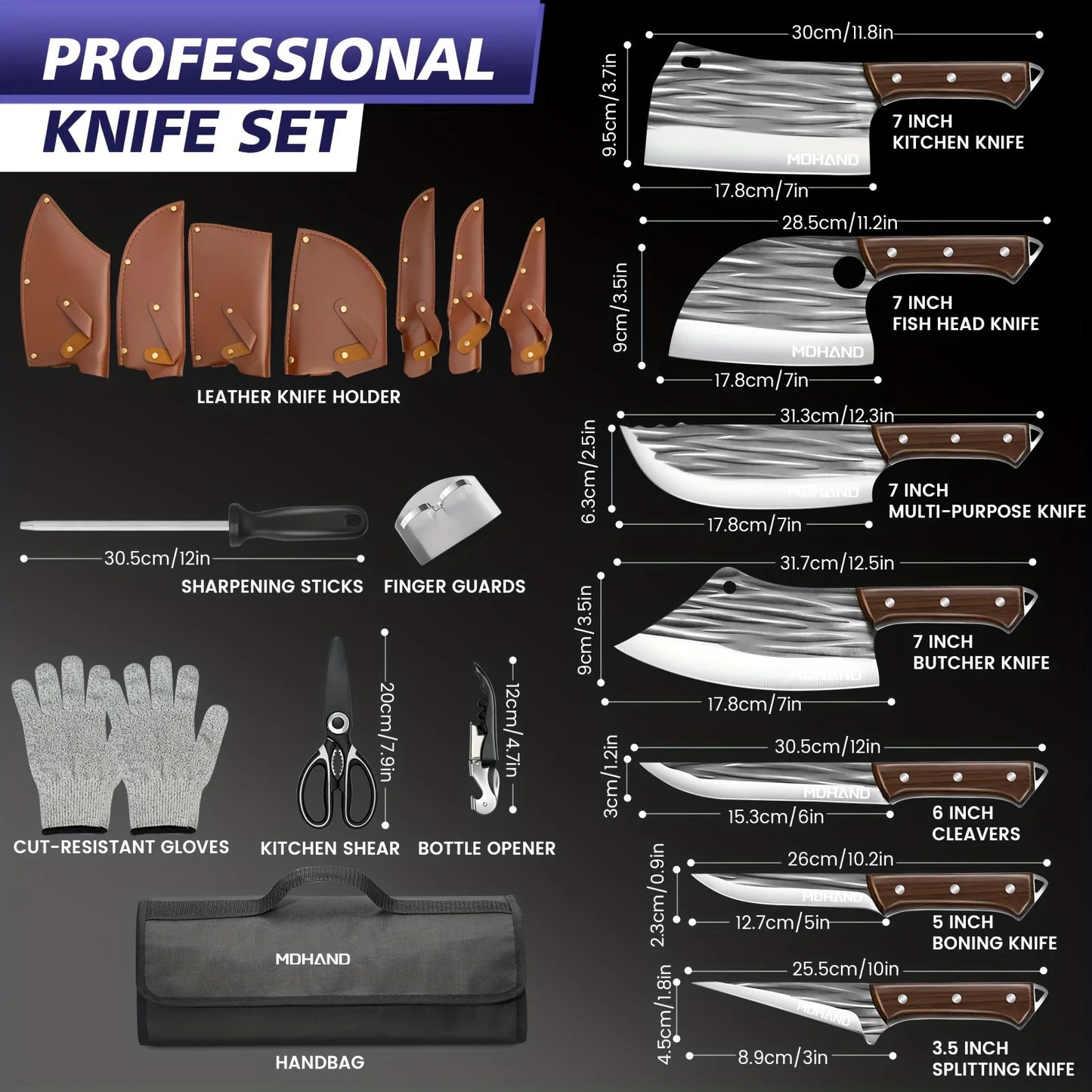 Kepeak 14Pcs Butcher Chef Knife Set With Roll Bag For Meat