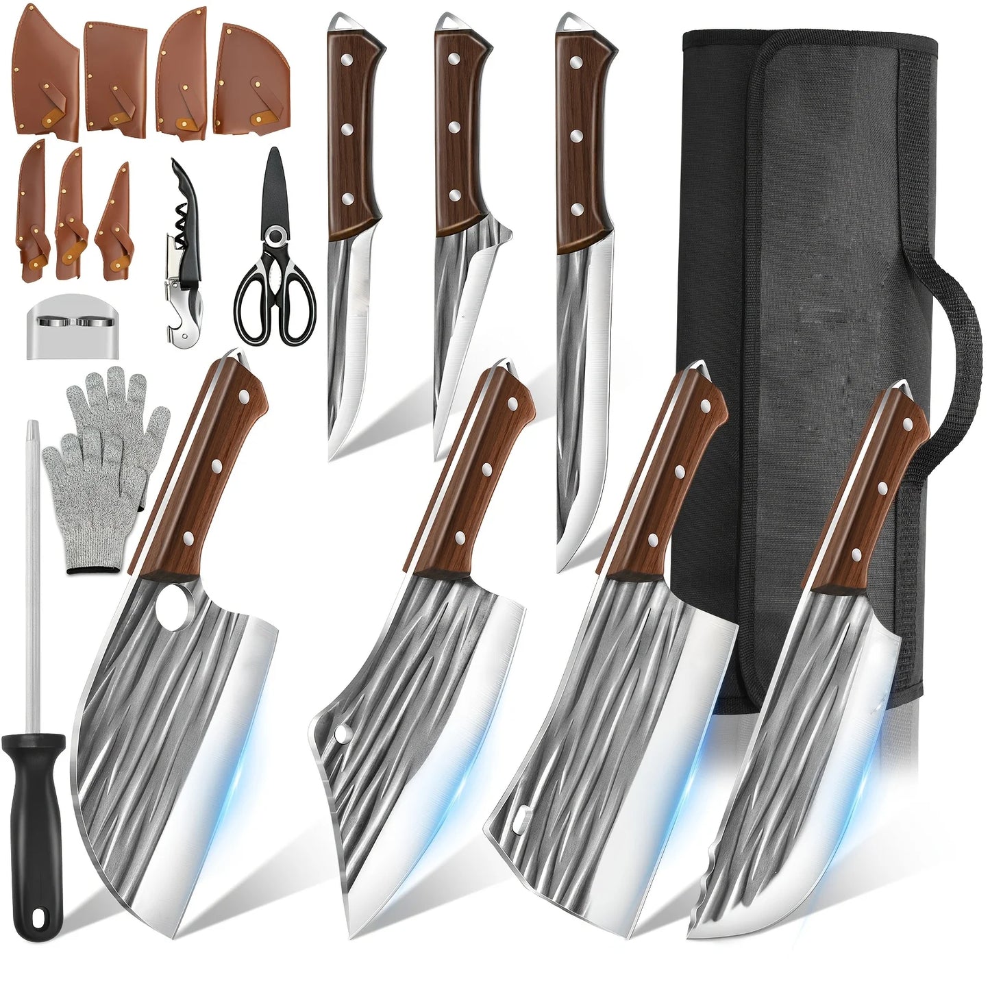 Kepeak 14Pcs Butcher Chef Knife Set With Roll Bag For Meat