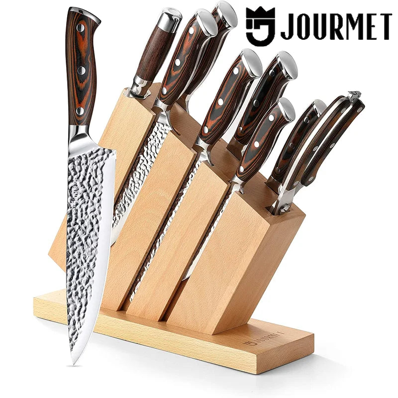 Knife Set with block, 9PC High Carbon Stainless Steel Knife Set with Pakka Wood Handle and Beech Wood Block