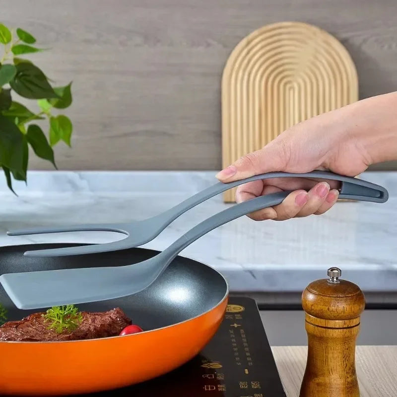 2-in-1 Silicone Tongs & Spatula for Steak, Pancake, Egg, Kitchen Cooking Tools - Cooky Kitchenware