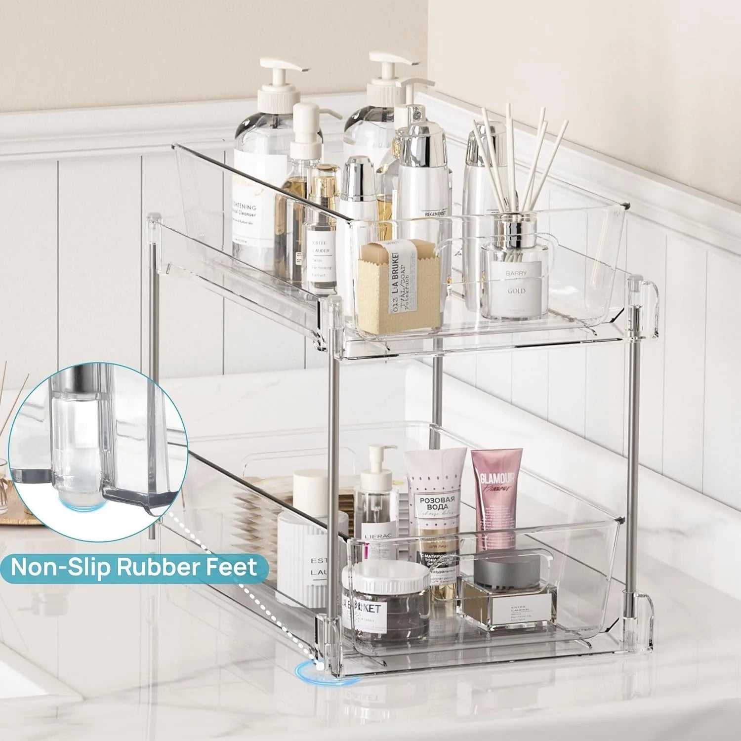 4 Pack Bathroom Organizer 2 Tier Clear Under Sink Organizers Vanity Countertop Storage Bins Cabinet Drawers Kitchen - Cooky Kitchenware