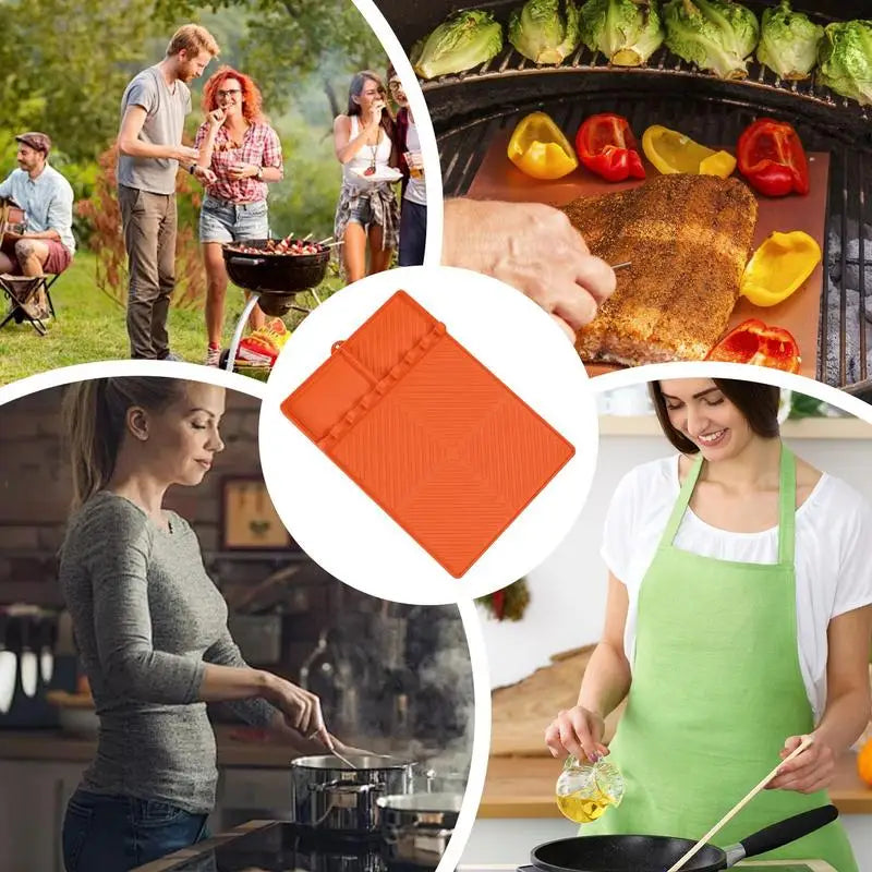 Silicone Grill Pad Grill BBQ Utensils Holder Silicone Pad Utensil Rest Dishwasher Safe Kitchen Gadget For Outdoor BBQ Counter - Cooky Kitchenware