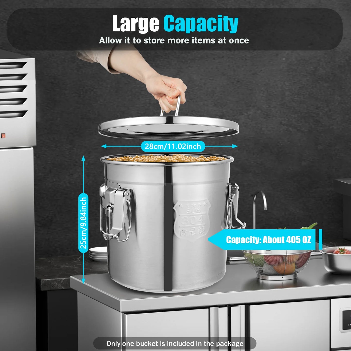 12L Airtight Food Storage Container Stainless Steel Bucket Water Jug Kitchen Accessory - Cooky Kitchenware