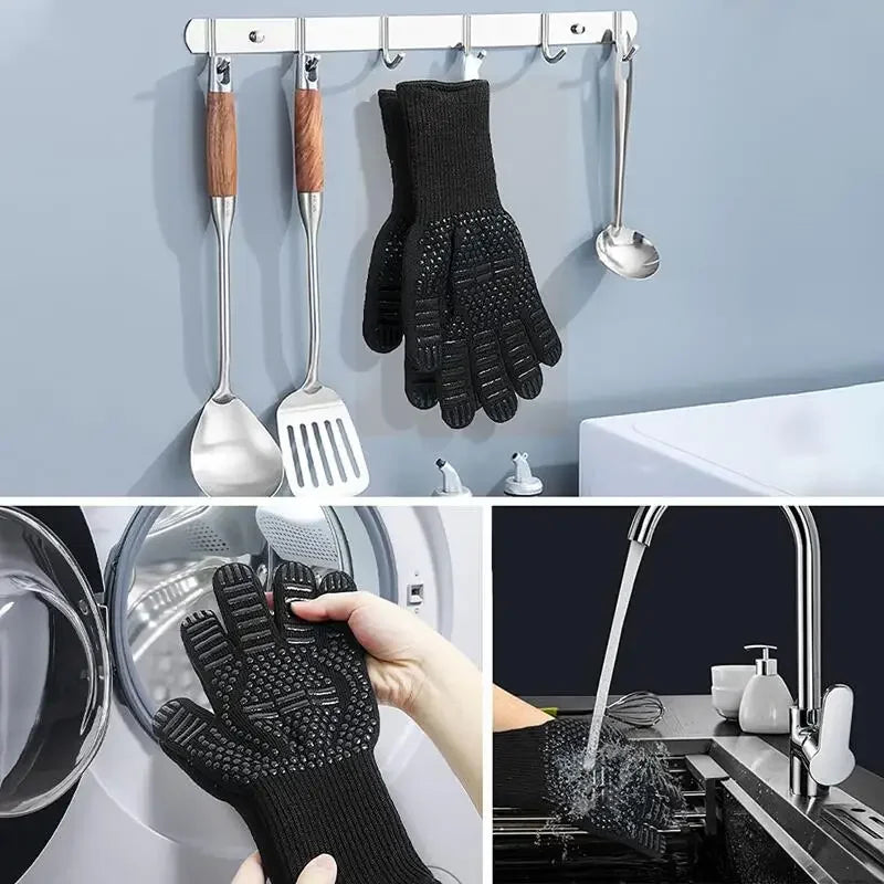 Gloves 1472℉ Heat Resistant Grilling Gloves Silicone Non-Slip Oven Mitts Kitchen Gloves for Barbecue Grilling Cooking Baking - Cooky Kitchenware