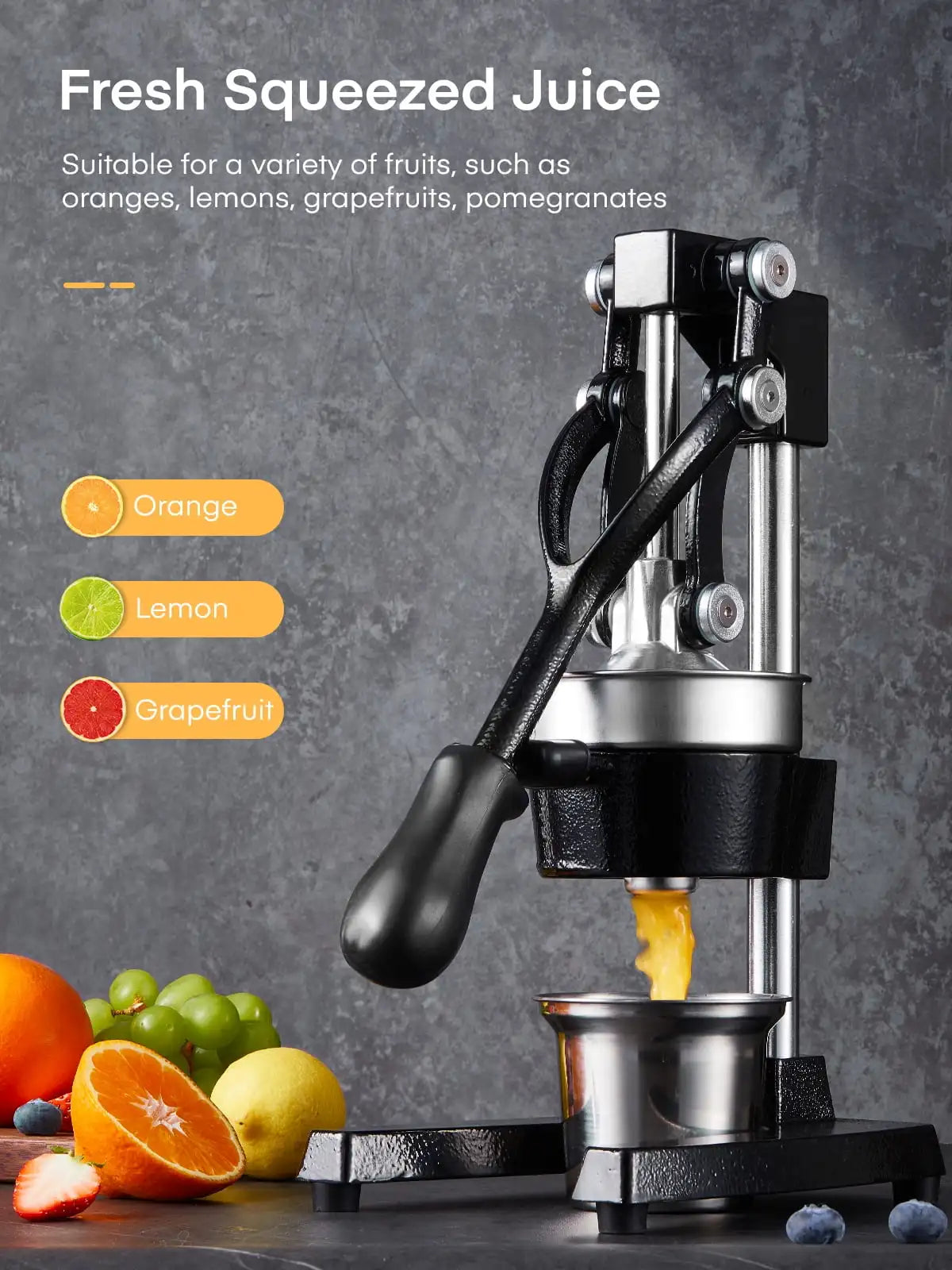 Manual Citrus Juicer Easy Juicing, Easy Clean Stainless Steel and Cast Iron - Cooky Kitchenware