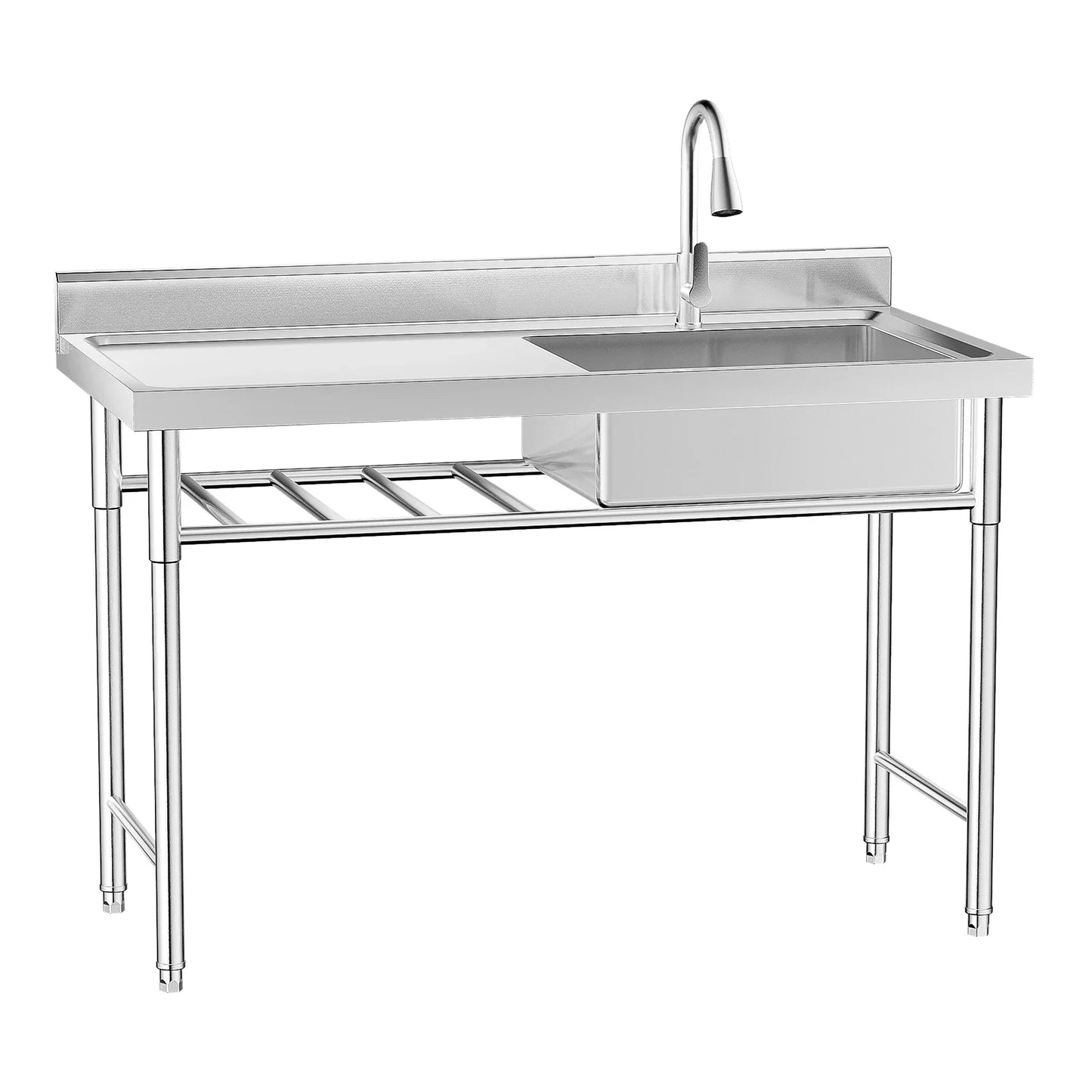 304 Stainless Steel Rectangle Sink,200kg Loading Commercial Kitchen Sink,120x60x80cm with Withdrawable Faucet,Sewer Pipe - Cooky Kitchenware