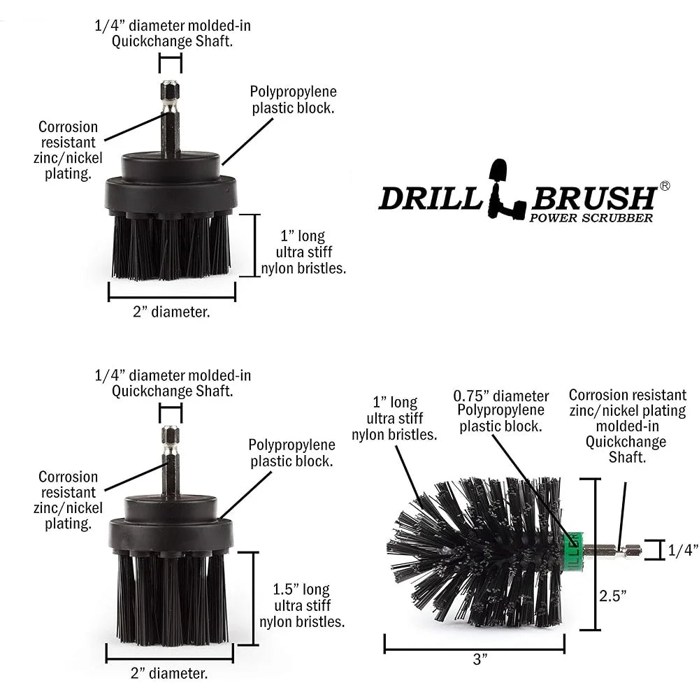 No Wire BBQ Grill Brush Drill Kit Ultra Stiff Cleaning Brushes Power Scrubber Rust Remover Cast Iron Smoker Oven Cleaner - Cooky Kitchenware