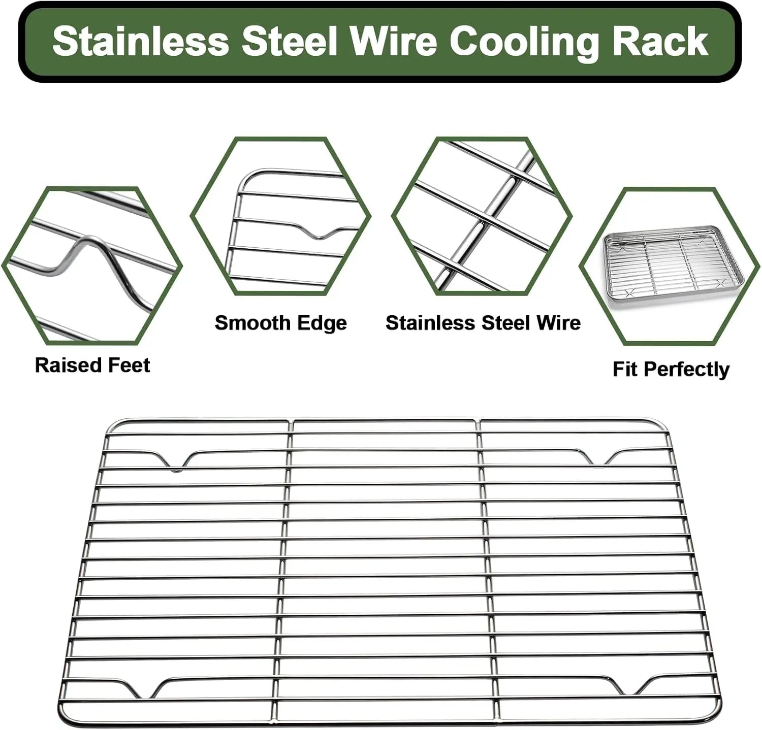 Baking Set: Stainless Steel Sheet Pan with Cooling Rack & Silicone Mat Set, Multi-Size , Warp Resistant - Cooky Kitchenware