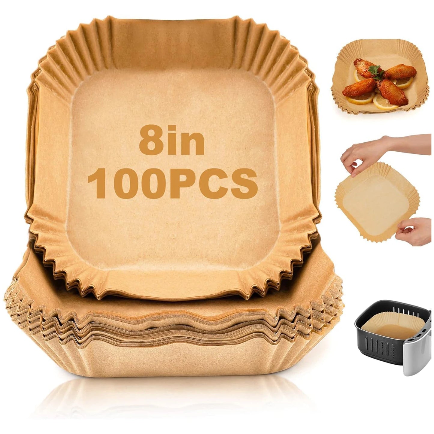 100 Pack Air Fryer Disposable Paper Liners 8 Inch Square