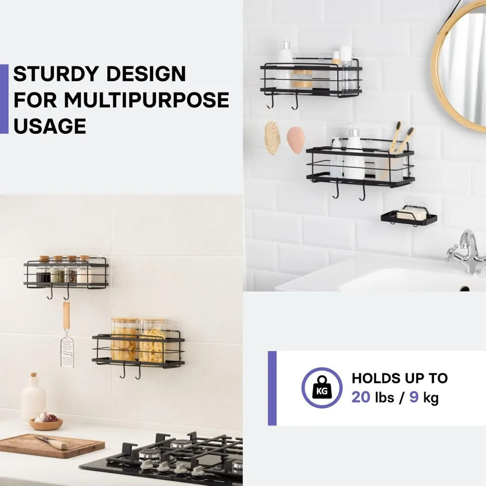 Premium Shower Caddy with Soap Holder, 2-Pack Adhesive Shower Organizer, No Drill Rustproof Stainless Steel Bathroom Shelves - Cooky Kitchenware