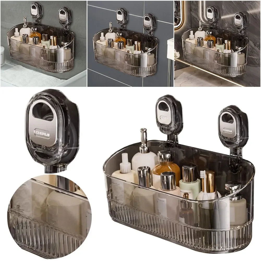 No Drill Bathroom Suction Storage Box with Strong Load Bearing for Easy Installation in Kitchen and Bath Spaces - Cooky Kitchenware