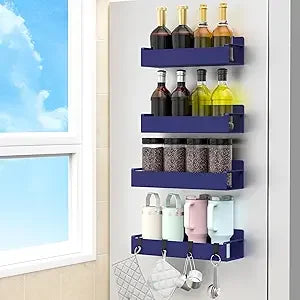 4 Pack Magnetic Spice Rack Organizer for Refrigerator and Oven Black Fridge Organizers and Storage for Kitchen - Cooky Kitchenware