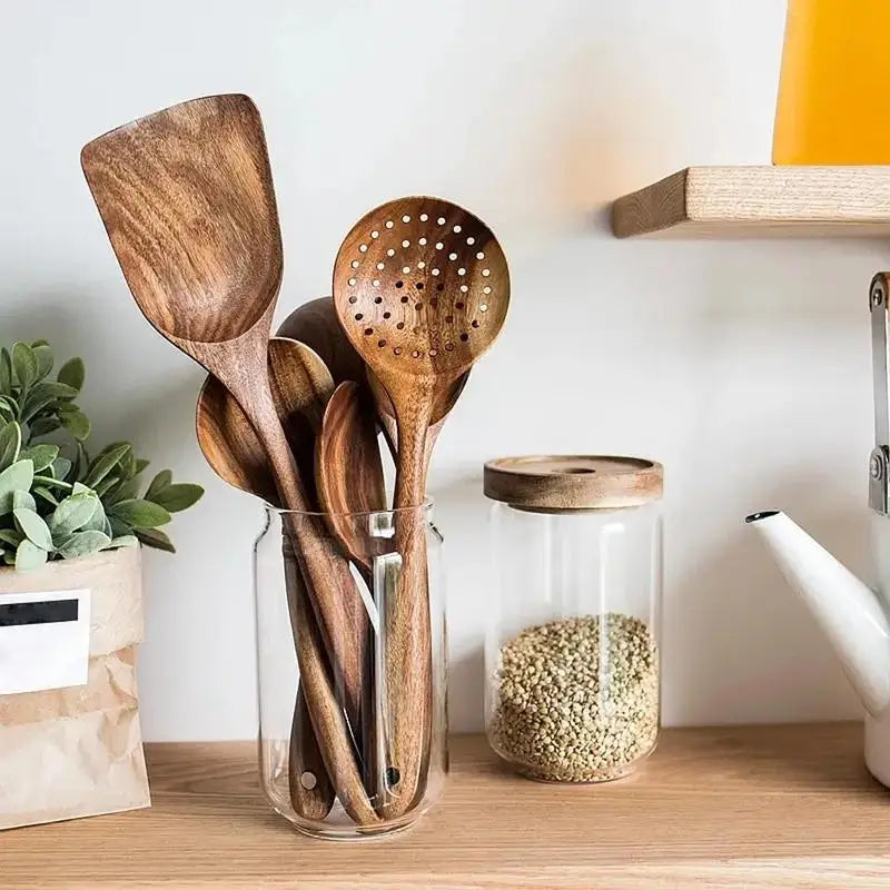 Wooden Utensils Set, 5/7/11pcs Non-stick Cooking Utensils, Kitchen Utensils Set for Home Use, Kitchen Gadgets,  Household Items - Cooky Kitchenware