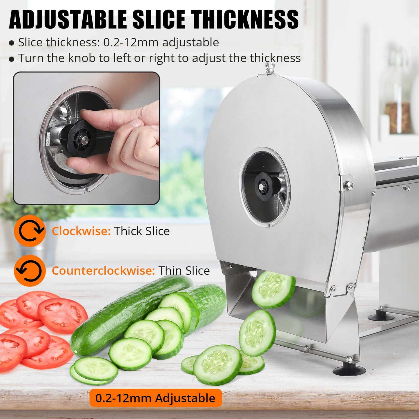 Electric Vegetable and Fruit Slicer Stainless Steel 0.2-10mm