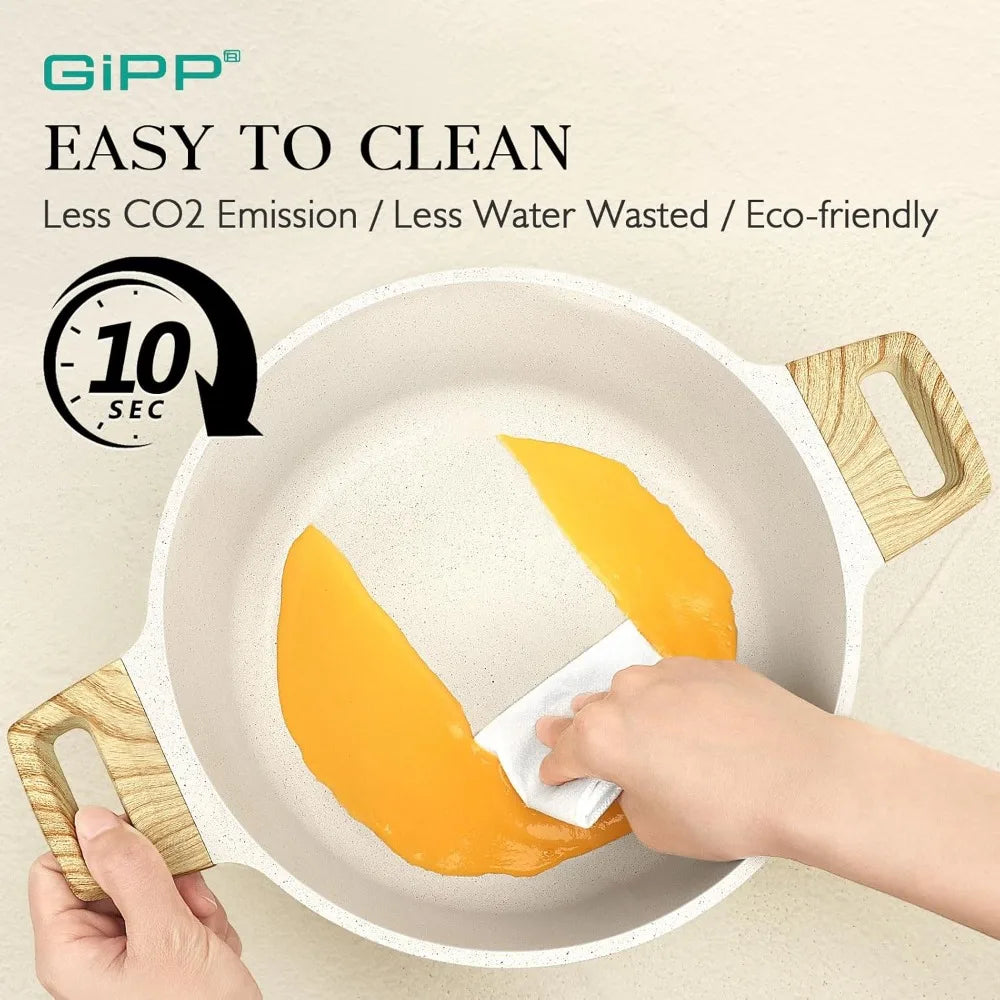 Pots and Pans Set Non Stick - 14 Pcs White Granite Kitchen Cookware Sets Nonstick Induction Cookware Cooking Pan Set - Cooky Kitchenware