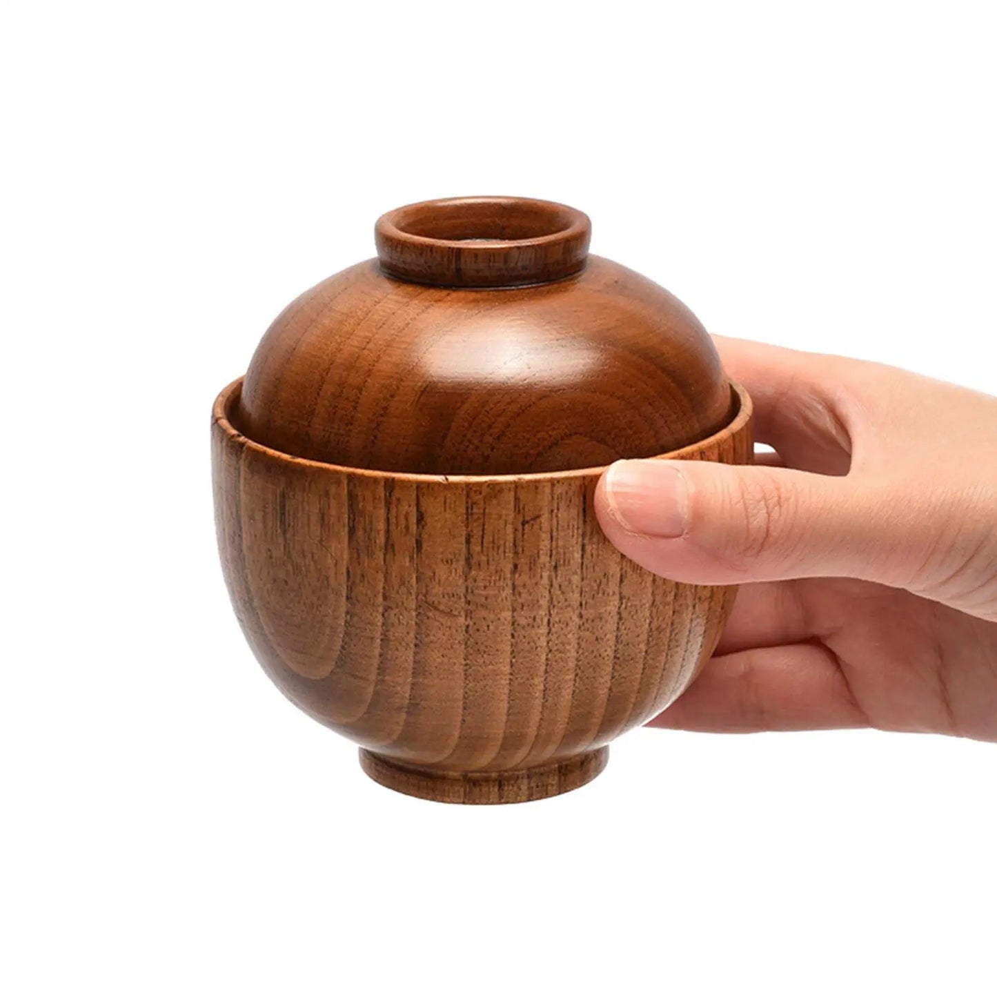 Wooden Bowl With Lid Rice Serving Bowl Food Container Tableware Food Utensil