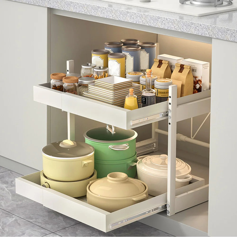 2 Tier Under Sink Sliding Cabinet Basket Organizer Drawer Pull Out Cabinet Multi-Purpose Sink Organizer for Bathroom Kitchen - Cooky Kitchenware