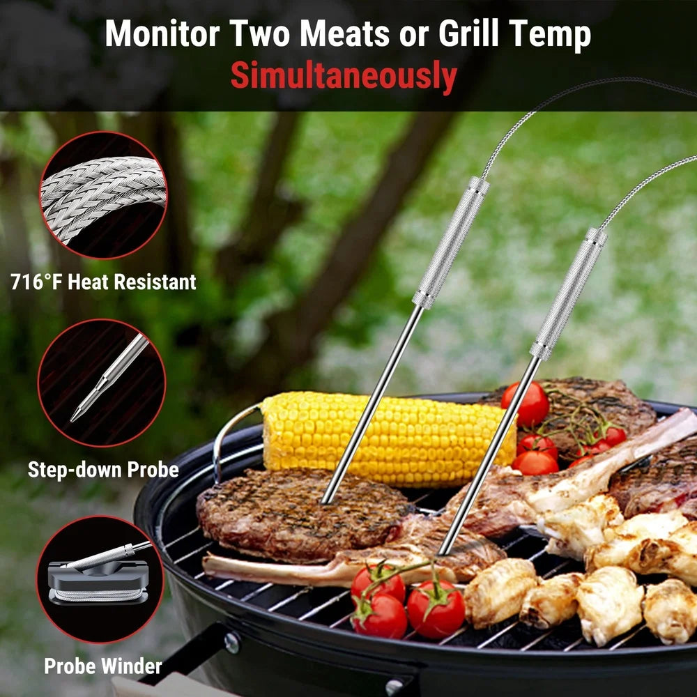 Wireless Bluetooth Meat Thermometer Dual Probes 650FT Range Accurate Cooking Monitor Rechargeable LCD Display BBQ Grill Oven