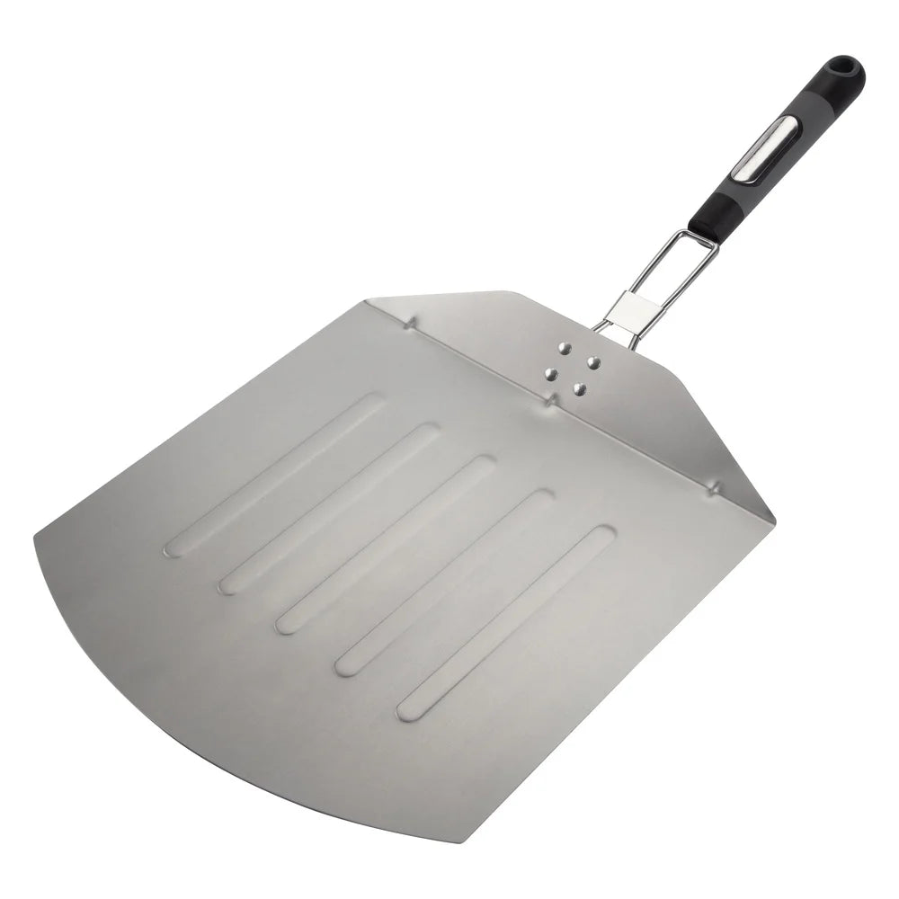 3 Piece Pizza Grilling Set with Cordierite Stone Folding Stainless Steel Peel and Wheel Cutter Outdoor Cooking - Cooky Kitchenware