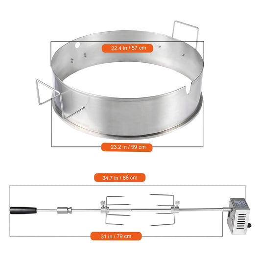 SucceBuy Universal Grill Rotisserie Kit for Grills Electric BBQ with 9W Motor Stainless Steel Automatic Grilling Kit - Cooky Kitchenware