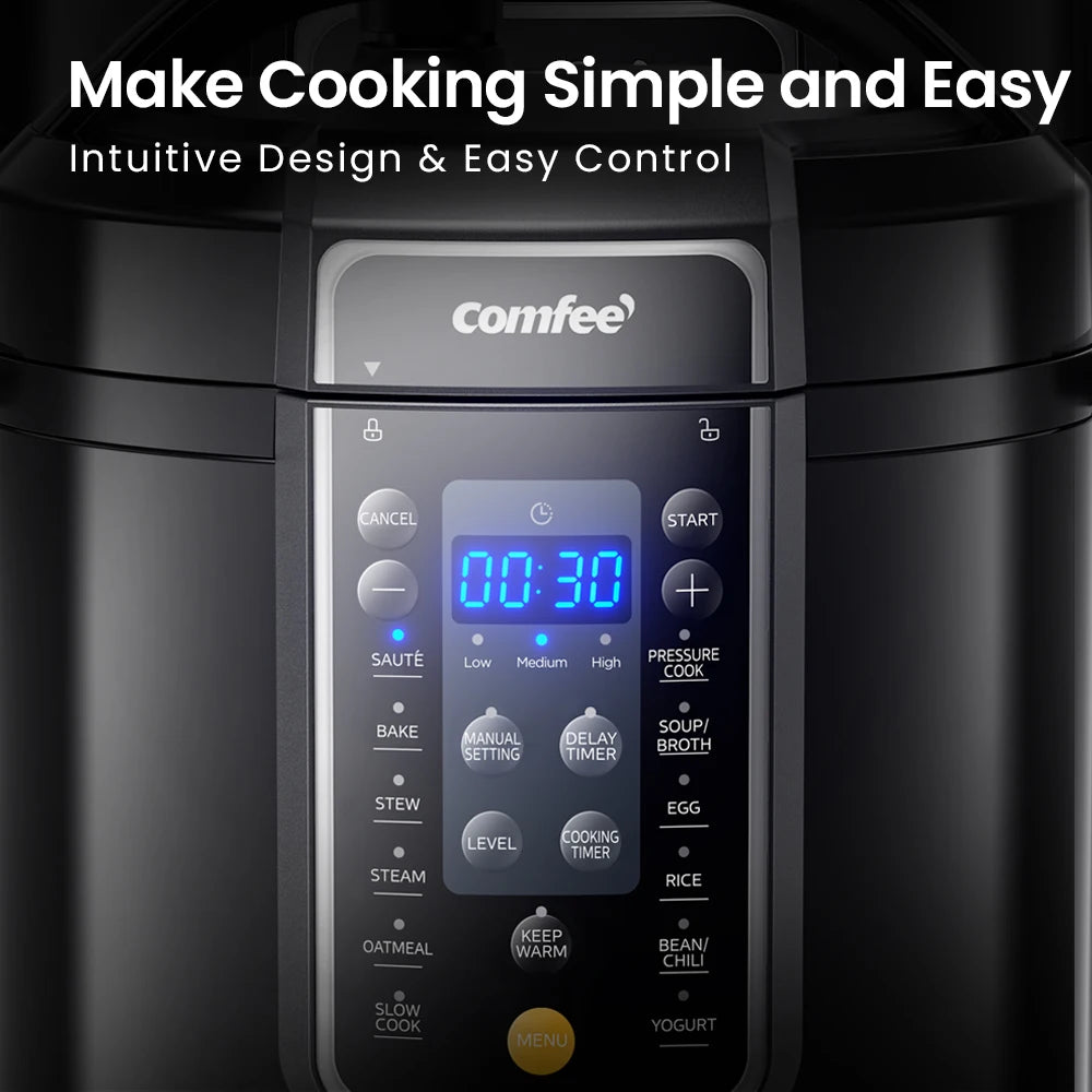 COMFEE’ 6 Quart 9-in-1 Electric Pressure Cooker 13 Presets Instant Multi Cooker Olla de Presion Slow Rice Cooker Non-Stick Pot - Cooky Kitchenware