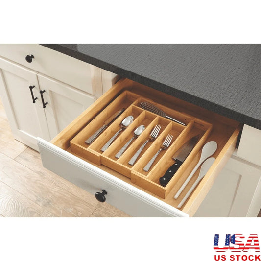 Natural Bamboo Expandable Silverware Organizer Adjustable Cutlery Tray Kitchen Drawer Storage Easy Clean Durable Water Resistant - Cooky Kitchenware