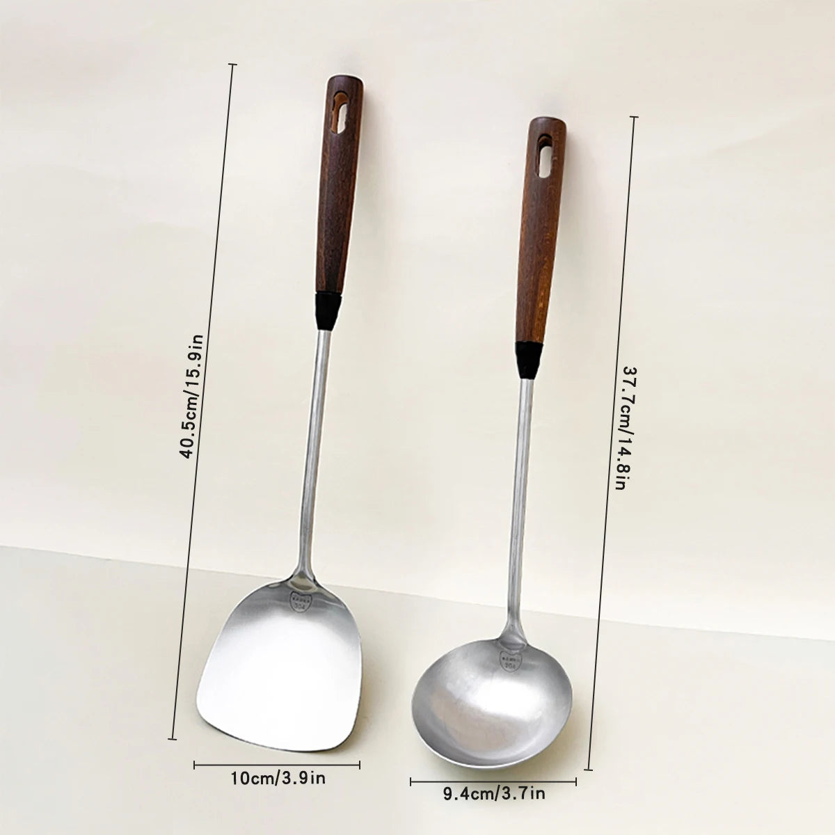 WORTHBUY 304 Stainless Steel Turner With Wooden Handle Heat Resistant Long Handle Soup Ladle Spatula Kitchen Cooking Utensils - Cooky Kitchenware
