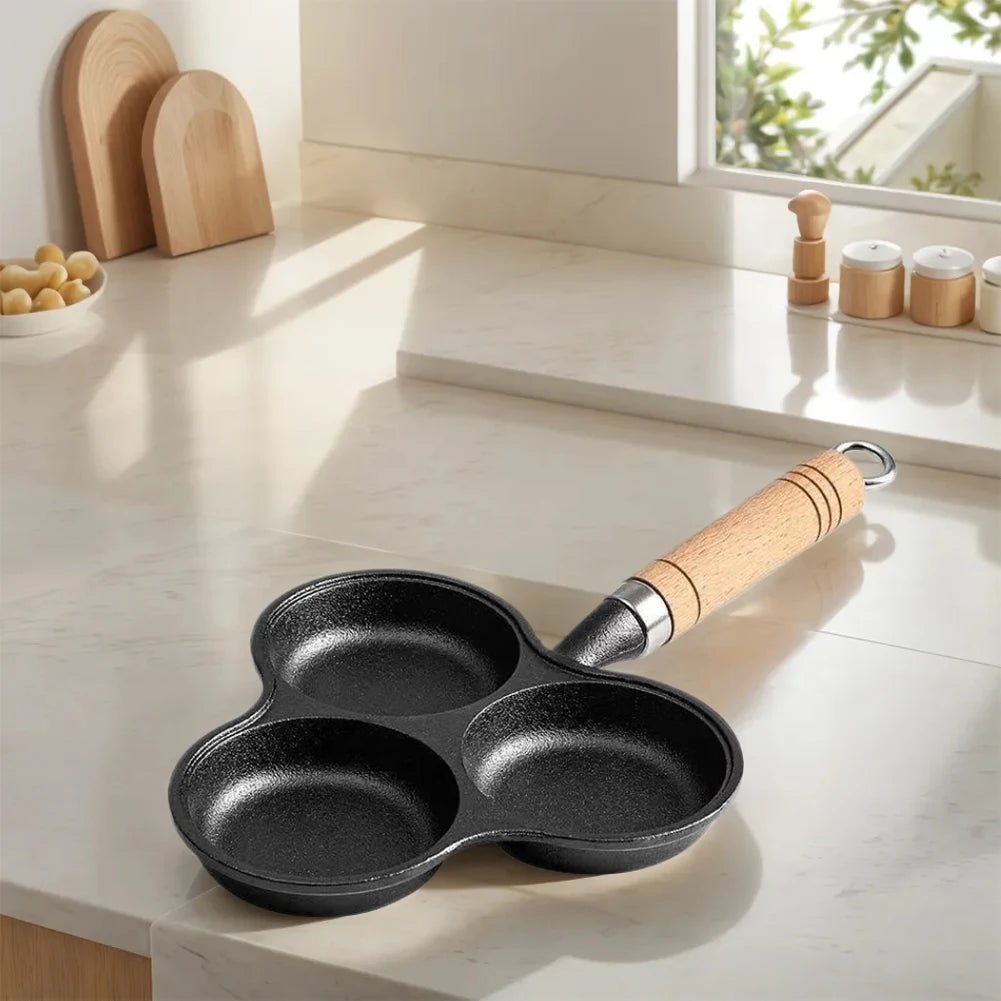 3-Cup Cast Iron Egg Frying Pan Non Stick Pancake Pan with Handle Egg Cooker Omelette Pan for Breakfast Fried Egg Pancakes Steaks - Cooky Kitchenware