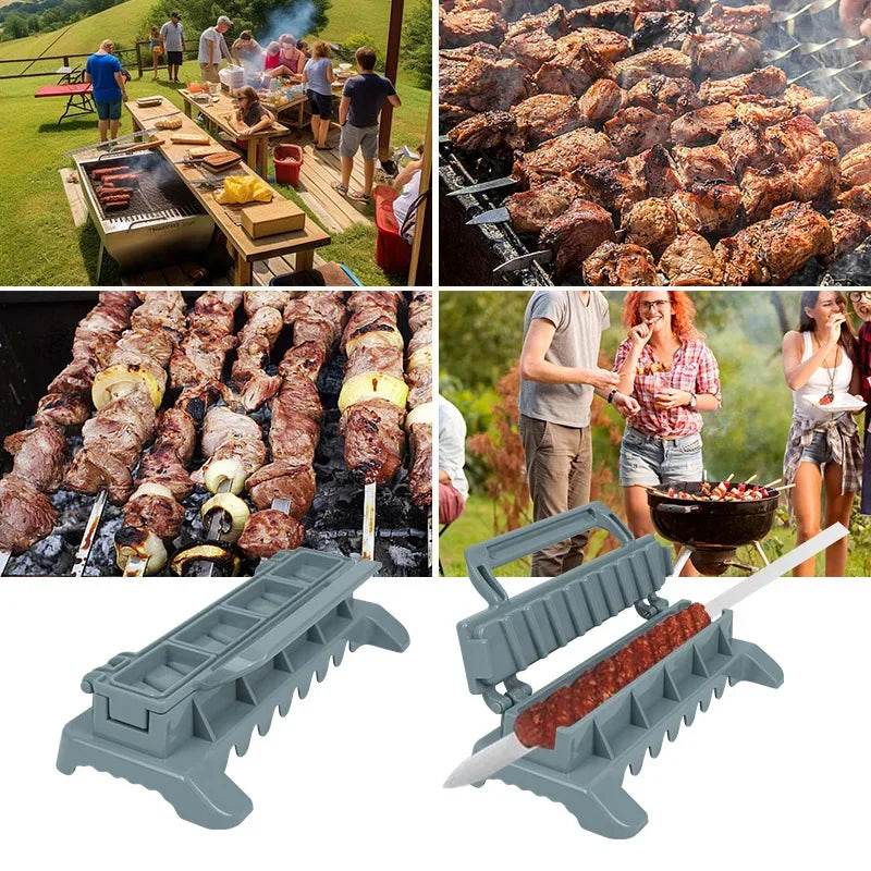 Kebab Mould Tools 8/9inch Flat Stainless Steel BBQ Barbecue Kebob Skewer Row Kebab Maker for Brazilian Koobideh Persian - Cooky Kitchenware