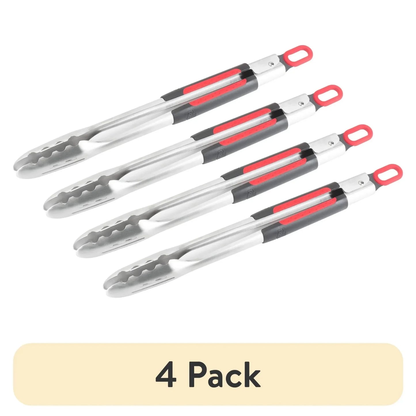 4-Pack Stainless Steel BBQ Tool Sets, 3-Piece Each with Tong Spatula Fork & Soft Grip, Grilling Utensils for Outdoor Cooking