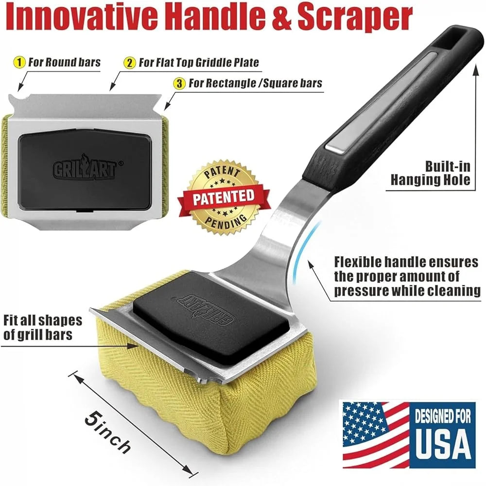 Bristle Free Grill Brush Replacement Head Efficient Cleaning Tool Cast Iron and Stainless Steel Grates Heavy Duty Scraper - Cooky Kitchenware
