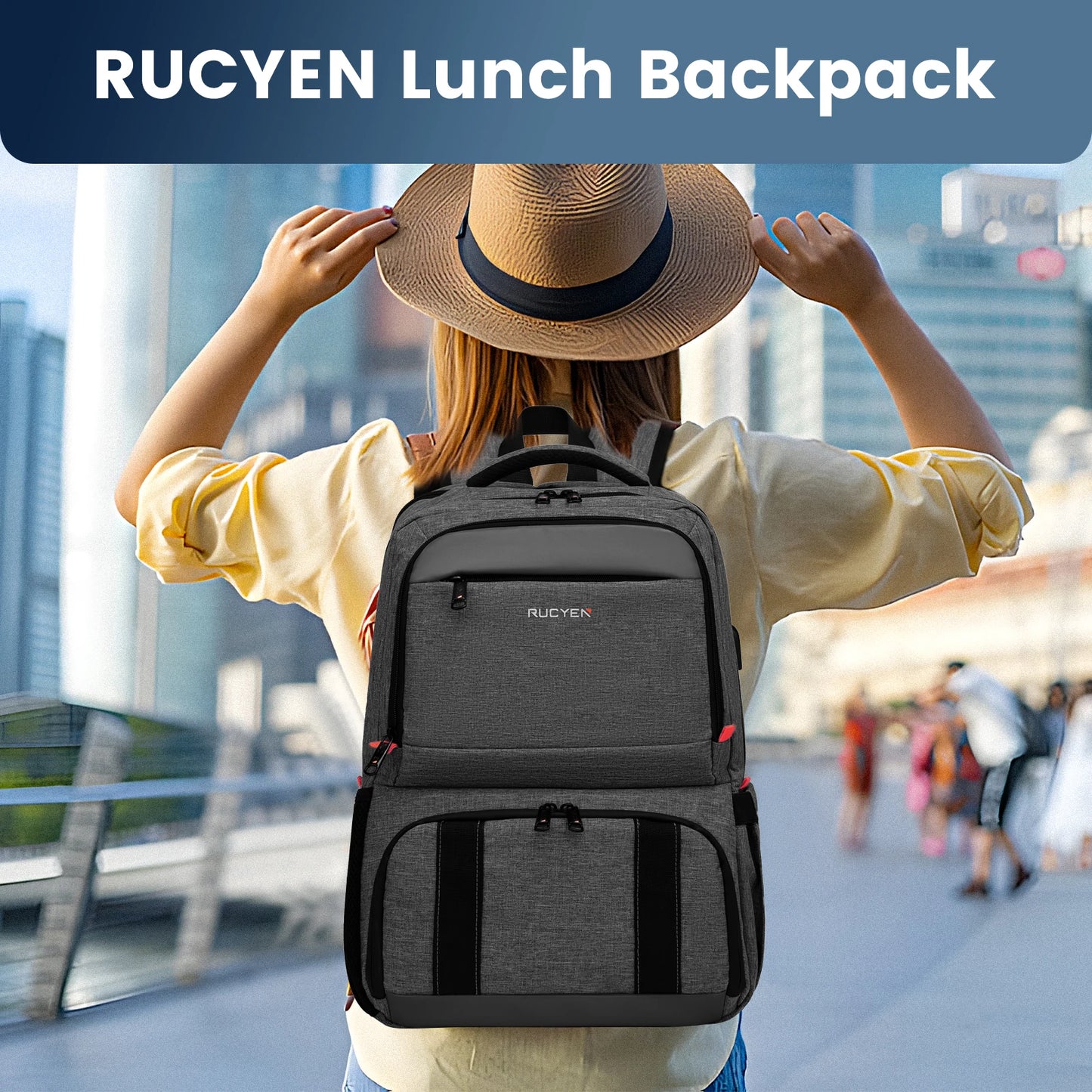 Insulated Backpack Lunch Bag Food Box Durable Waterproof  Leak Proof Cooler Case Camping Oxford Dinner Backpacks Icebox with USB - Cooky Kitchenware