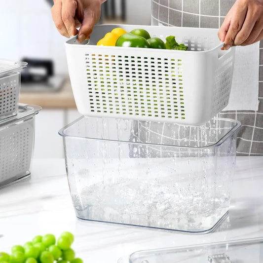 4 Pack Fruit and Vegetable Storage Containers for Fridge with Lids Removable Colander BPA Free Refrigerator Organizer Set - Cooky Kitchenware