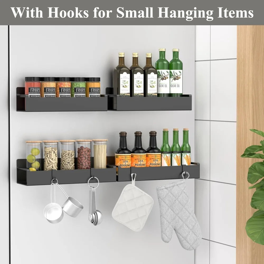 4 Pack Magnetic Spice Rack Organizer for Refrigerator and Oven Black Fridge Organizers and Storage for Kitchen - Cooky Kitchenware