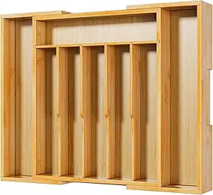 Large Thickened Silverware Organizer - Expandable Bamboo Kitchen Drawer Organizer for Cooking Utensils and Cutlery, Sturdy Kitc - Cooky Kitchenware