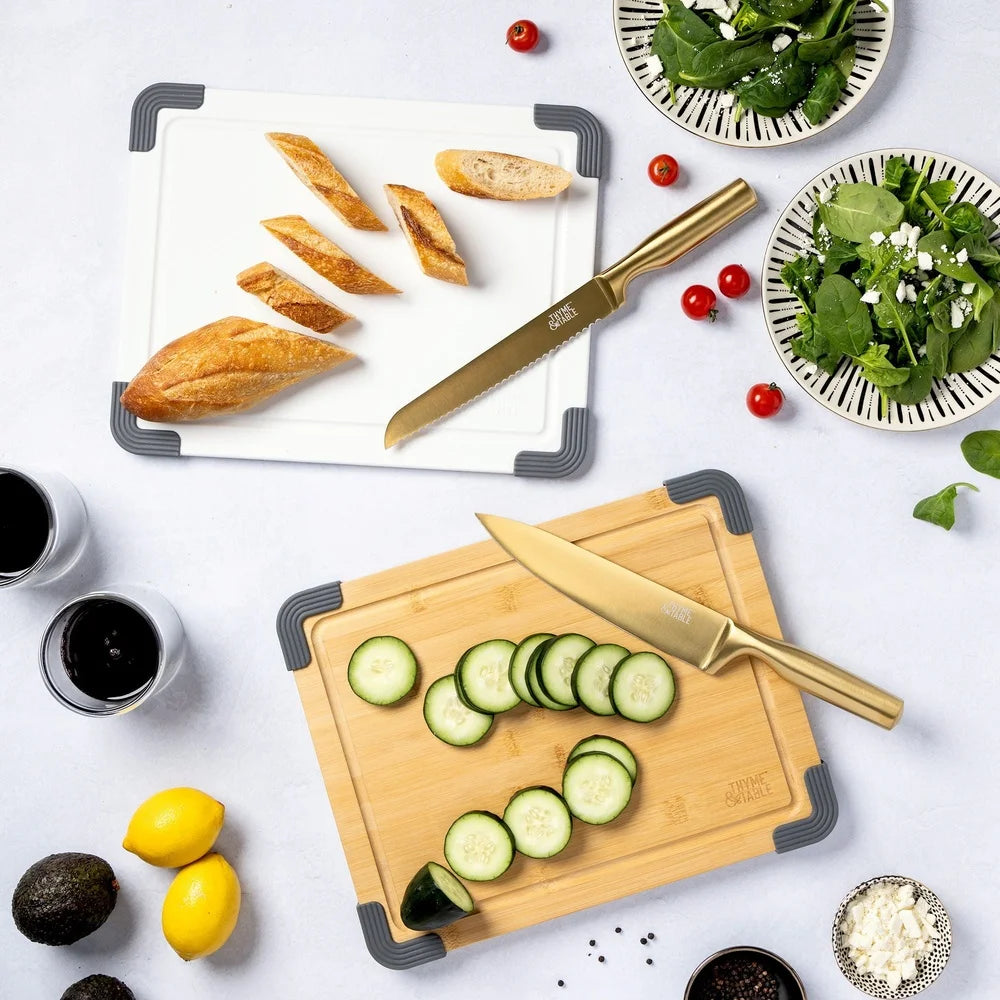 2-Piece 11x14 Cutting Board Set Poly Bamboo Non-Slip Juice Wells Durable Kitchen Prep Dual-Sided Use Blade-Friendly Surface - Cooky Kitchenware