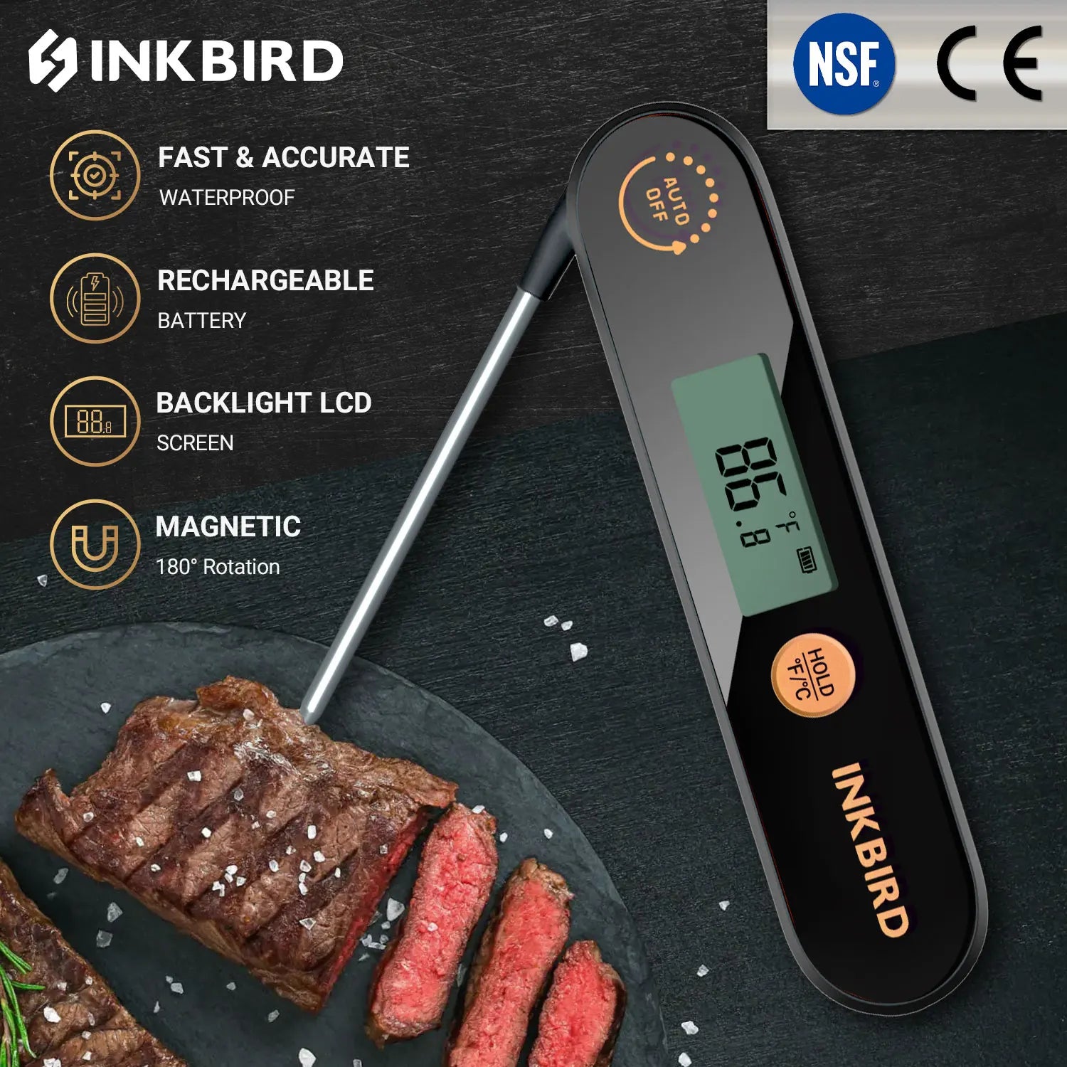 INKBIRD Waterproof Digital Meat Thermometer Backlight Folding Barbecue Kitchen Cooking Instant Readin Thermometer For Grilling - Cooky Kitchenware