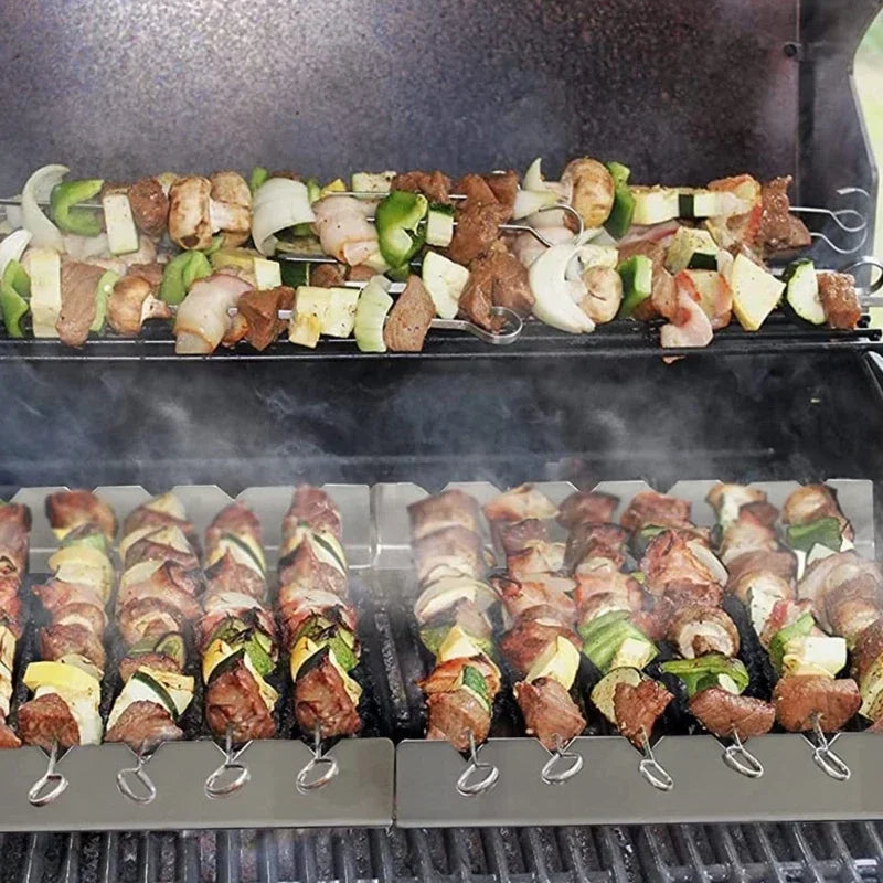 2 Piece Kebab Rack Skewer Holders Stainless Steel Barbecue