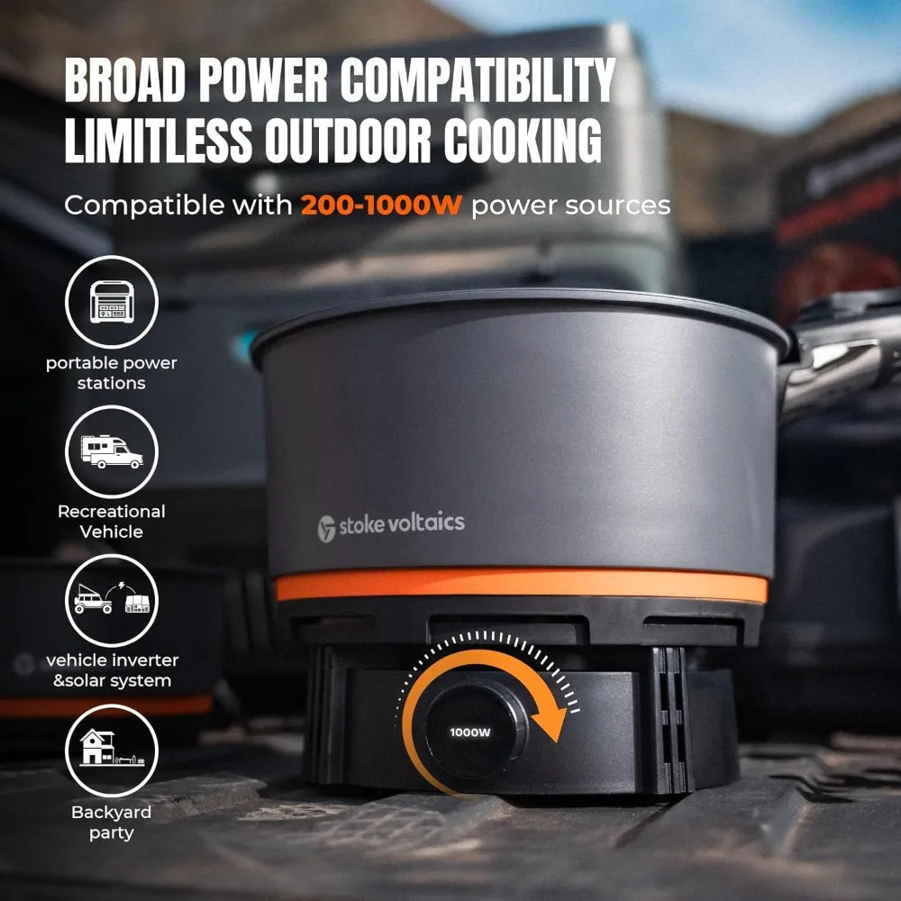 Nomad Cooking System, Electric Camping Stove 200-1000W with Pan & Pot, 120V Portable Outdoor Cooking Gear Set - Cooky Kitchenware