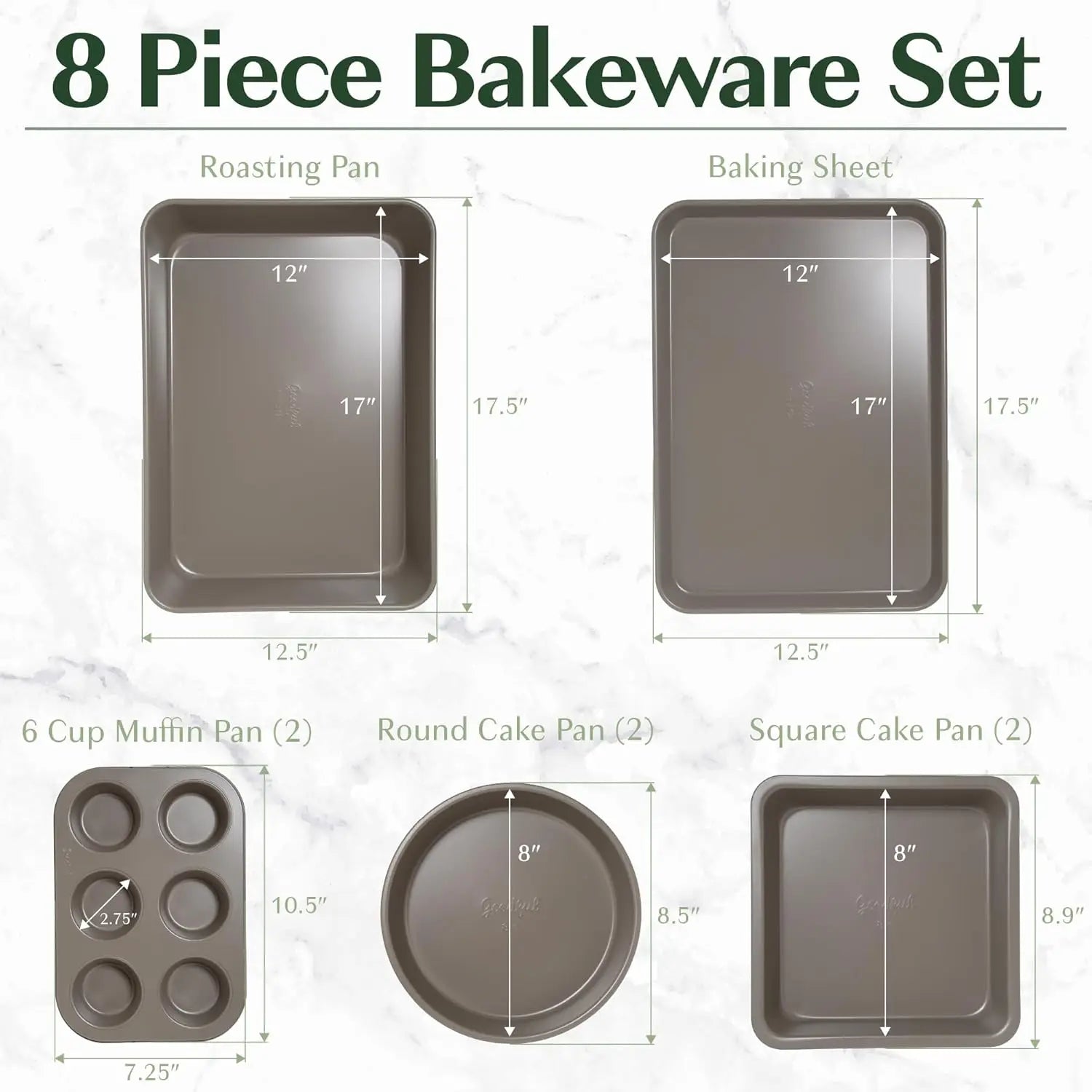 All In One Nonstick Bakeware Set Stackable and Space Saving Design Includes Round and Square Pans Muffin Pans and Cookie Sheet - Cooky Kitchenware