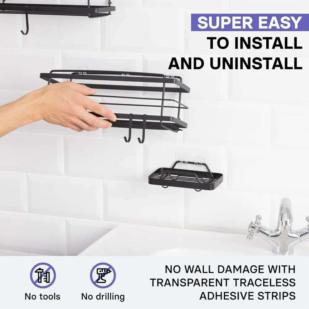 Premium Shower Caddy with Soap Holder, 2-Pack Adhesive Shower Organizer, No Drill Rustproof Stainless Steel Bathroom Shelves - Cooky Kitchenware