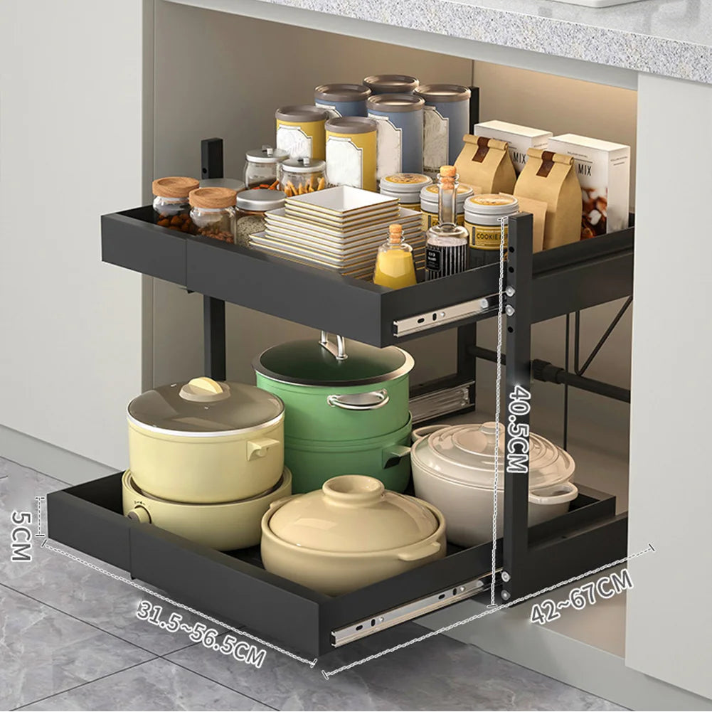 2 Tier Under Sink Sliding Cabinet Basket Organizer Drawer Pull Out Cabinet Multi-Purpose Sink Organizer for Bathroom Kitchen - Cooky Kitchenware