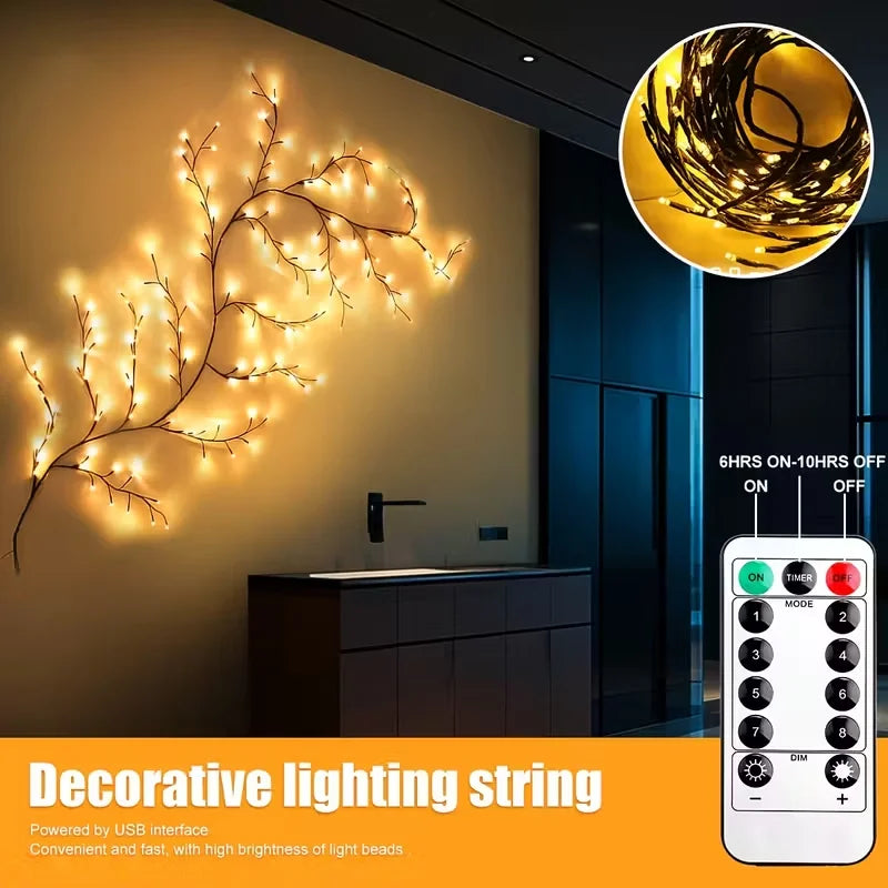 USB Willow Vine Lights 96 LEDS 8 Modes Artificial Plants Tree Branch Lamp for Christmas Holiday Bedroom Wall Living Decorations - Cooky Kitchenware