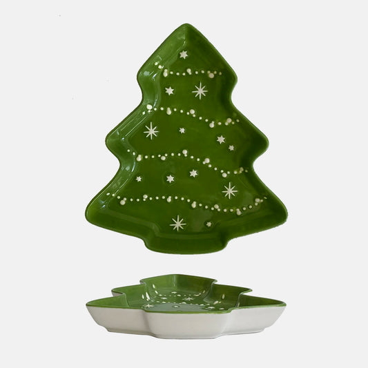 1/2Pcs Ceramic Christmas Tree Tray, Original Design Christmas Tree-Shaped Tray Dessert Plate