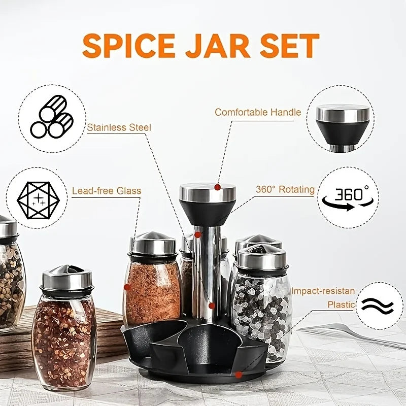 6pcs Glass Jar Bottle Set for Kitchen Storage Pantry Spices Organizers and Organization Spice Rack