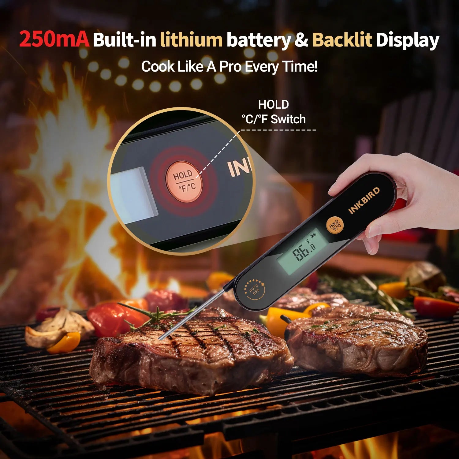 INKBIRD Waterproof Digital Meat Thermometer Backlight Folding Barbecue Kitchen Cooking Instant Readin Thermometer For Grilling - Cooky Kitchenware