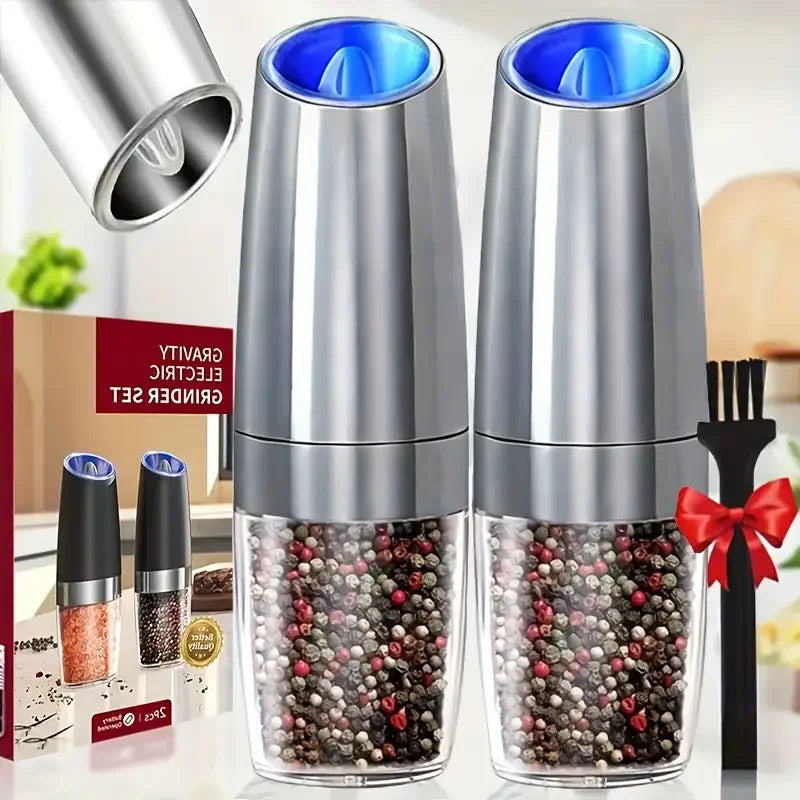2-piece Automatic Seasoning Grinder, Adjustable Thickness，Battery powered, used for grinding spices such as pepper and sea salt