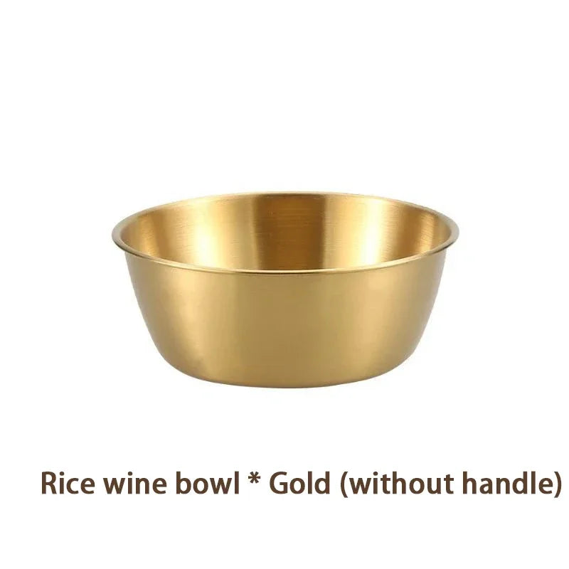 Korean 304 Stainless Steel Rice Wine Bowl With Gold Handle