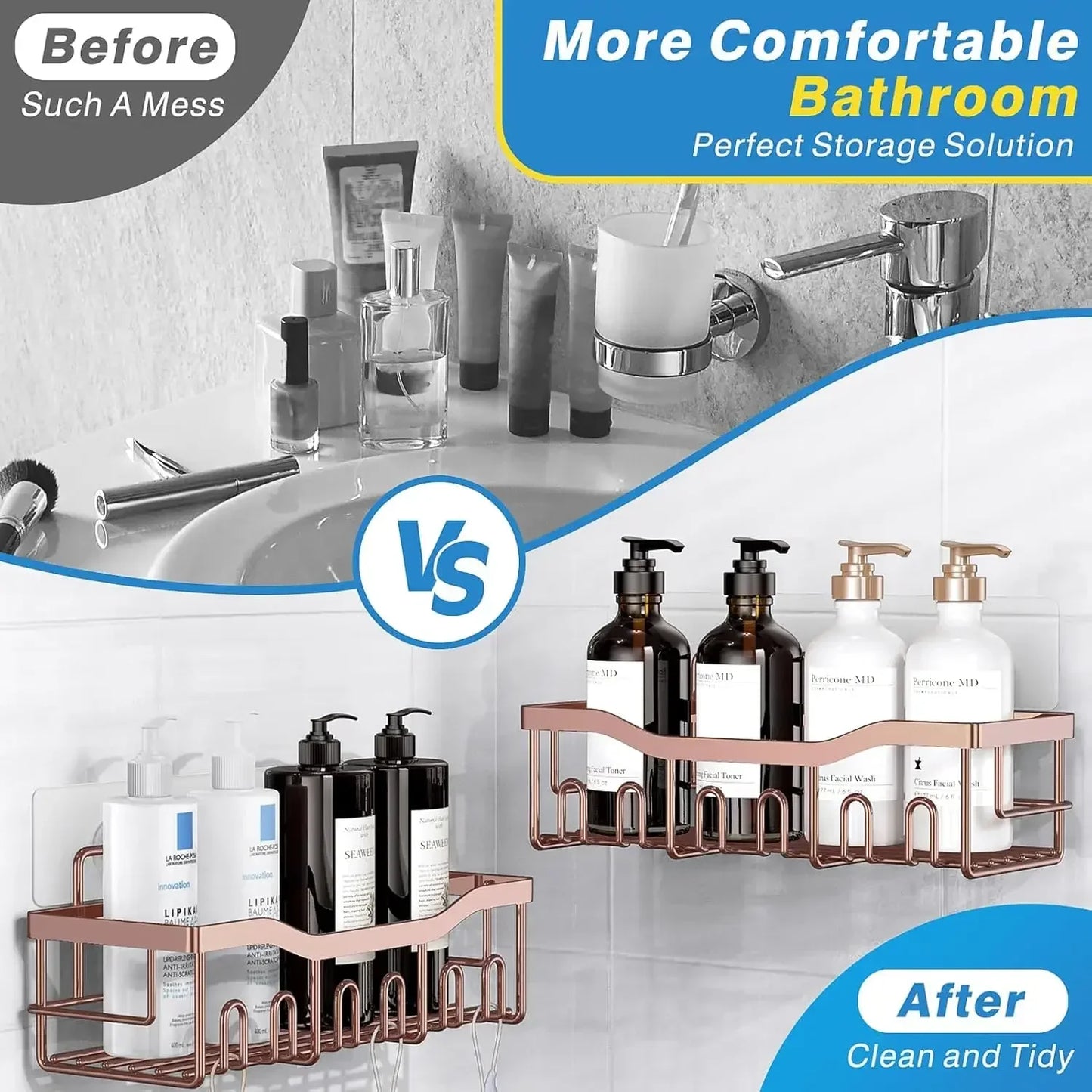 Shower Caddy 5 Pack,Adhesive Shower Organizer for Bathroom Storage&Home Decor&Kitchen,No Drilling,Large Capacity,Rustproof - Cooky Kitchenware